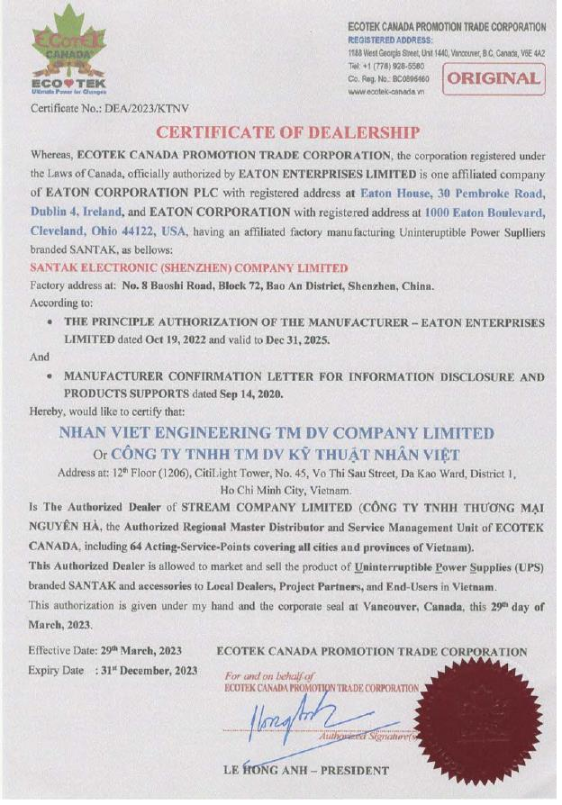 Chứng chỉ Ecotek
