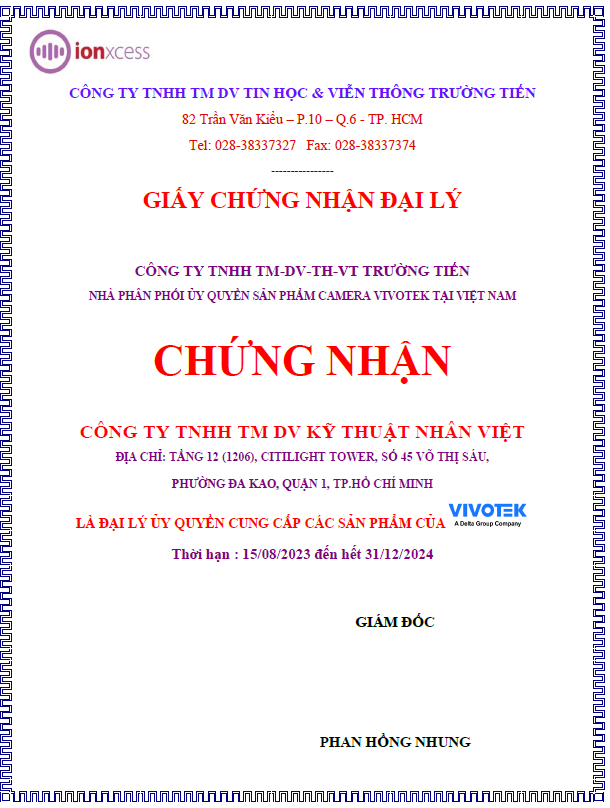 Chứng chỉ Vivotek